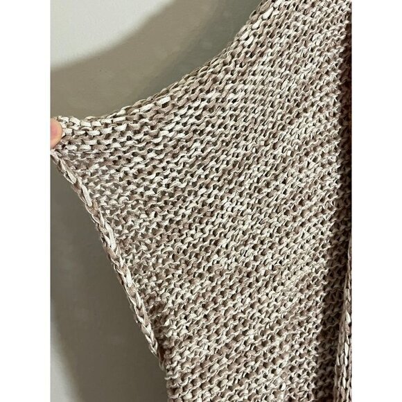 Chicos Knit Sweater XL Tan Open Weave Striped Metallic Boho Western Neutral Chic - Picture 6 of 11